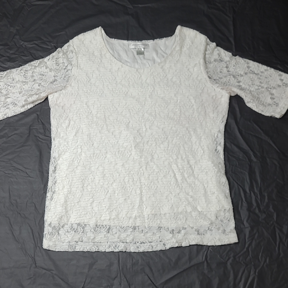 Christopher & Banks White Lace, 3/4 Sleeve Blouse